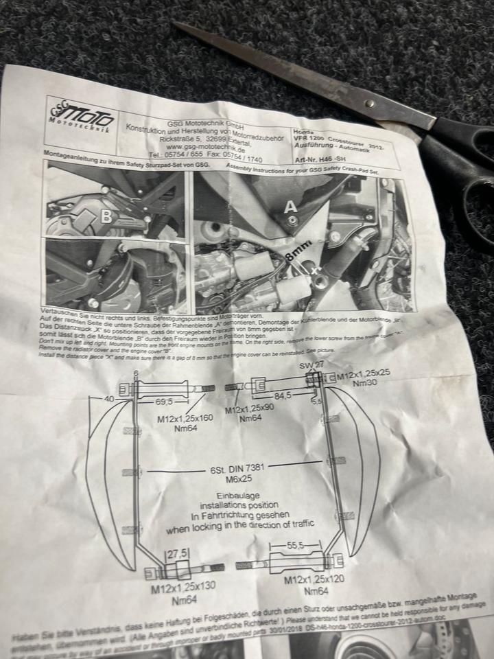 Honda vfr 1200 crosstourer Sturz Pads gsg Motortechnik