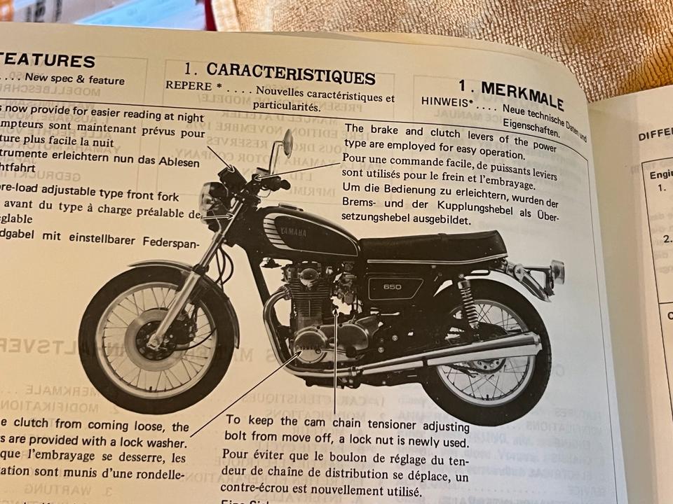 Yamaha XS650 Modellbeschreibung Wartungsanleitung Manual