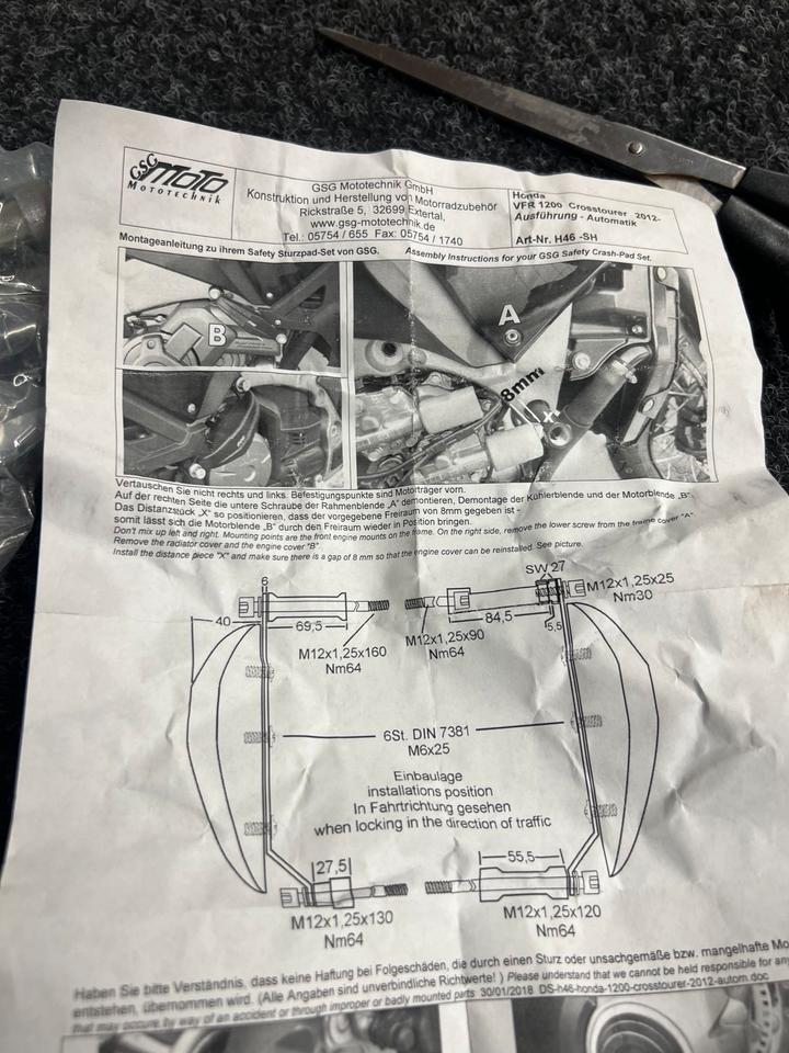 Honda vfr 1200 crosstourer Sturz Pads gsg Motortechnik