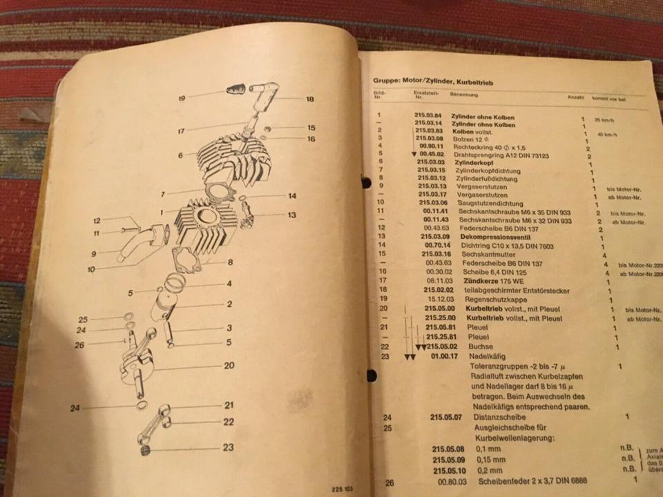 Kreidler Mofa mf4 mp1 Ersatzteile Liste 1970