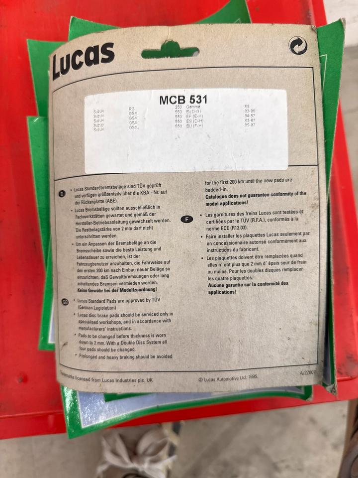 Suzuki RG 250 Gamma/ Suzuki GSX 550 Bremsbeläge Lucas MCB 531