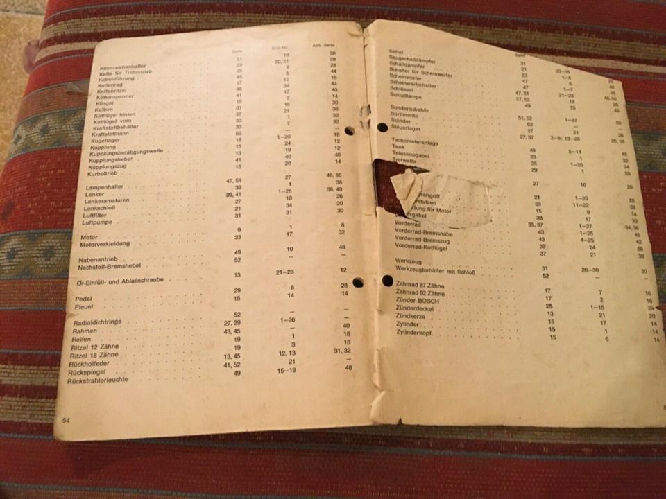 Kreidler Mofa mf4 mp1 Ersatzteile Liste 1970