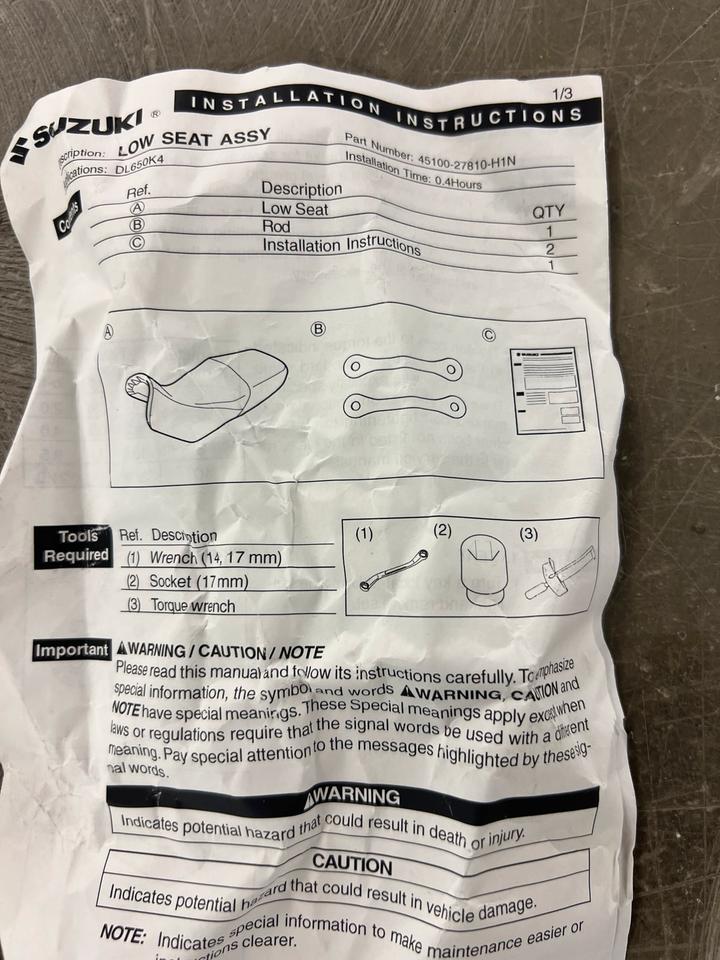 Suzuki DL650 tieferlegungssatz orginal 45100-27810-H1N