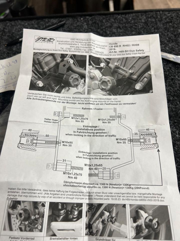 Honda cbr 650 sturtzpads Motor