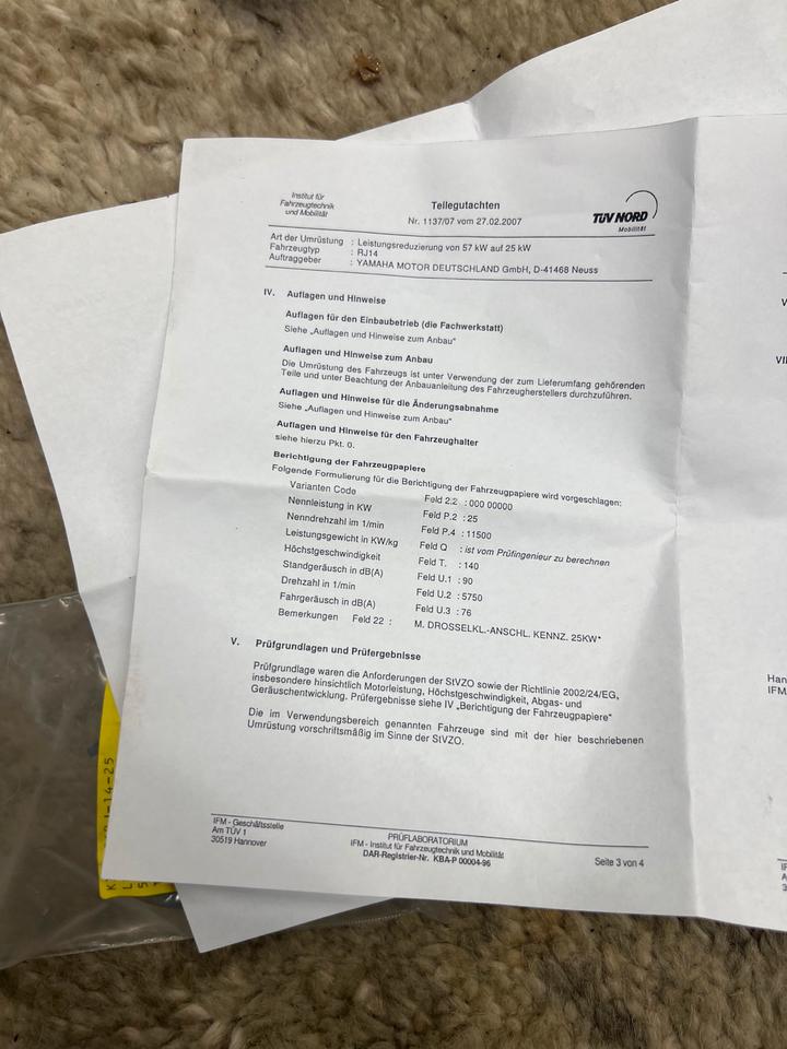 Yamaha Fz 6 drosselsatz 25kw Orginal Yamaha neu 30€