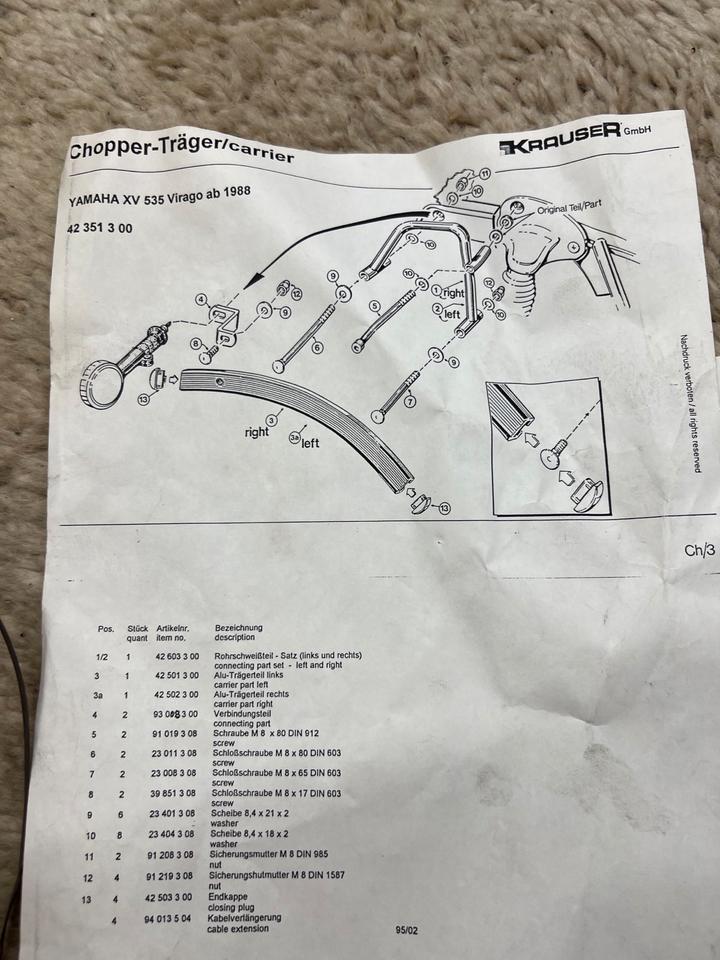 Yamaha XV 535 virago Koffer Träger neu 40€